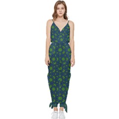 Green Patterns Lines Circles Texture Colorful Sleeveless Tie Ankle Chiffon Jumpsuit by uniart180623