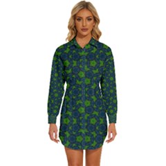 Green Patterns Lines Circles Texture Colorful Womens Long Sleeve Shirt Dress