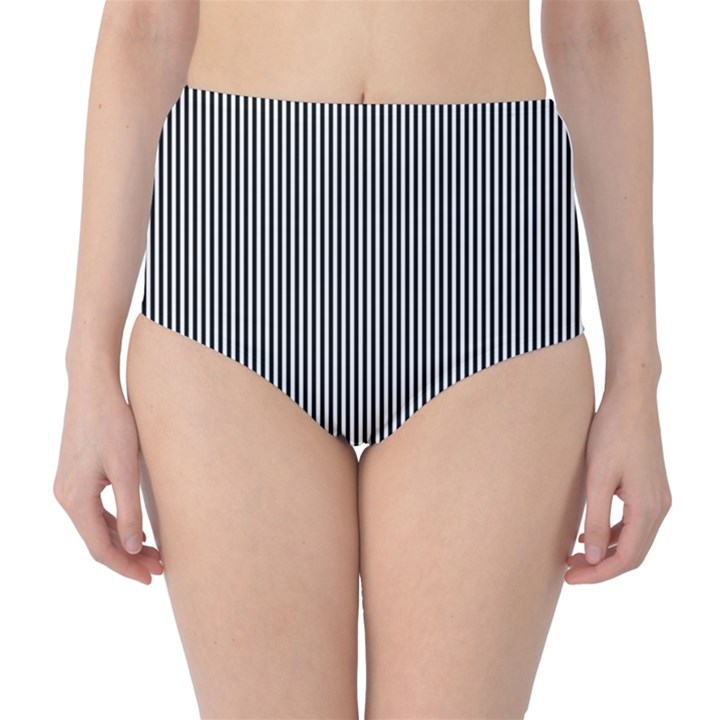 Stripe Line Pattern Black Lines Classic High-Waist Bikini Bottoms