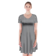 Stripe Line Pattern Black Lines Short Sleeve V-neck Flare Dress by Ravend