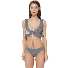 Stripe Line Pattern Black Lines Low Cut Ruffle Edge Bikini Set by Ravend