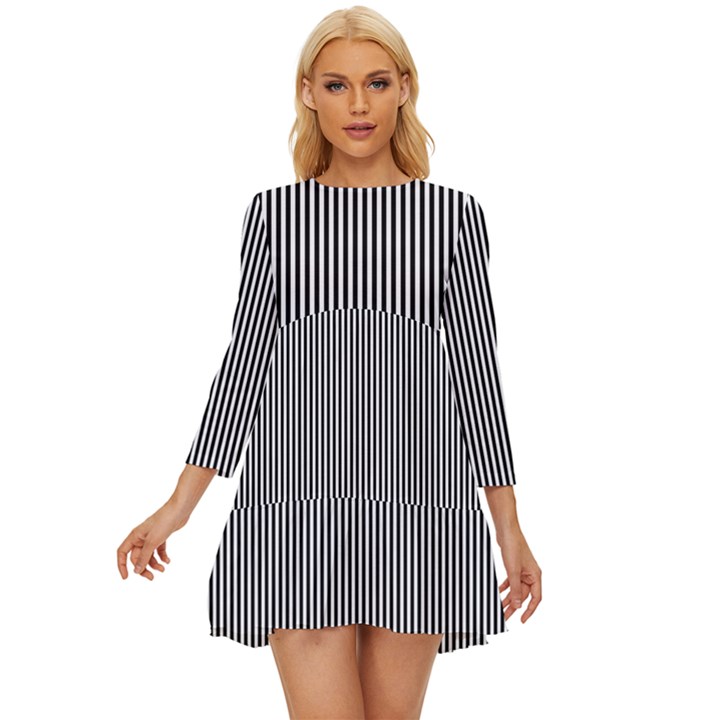 Stripe Line Pattern Black Lines Long Sleeve Babydoll Dress