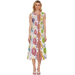 Flower Spring V-neck Drawstring Shoulder Sleeveless Maxi Dress by Ravend