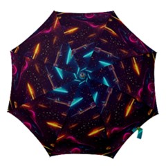 Night Sky Neon Spaceship Drawing Hook Handle Umbrellas (small) by Ravend