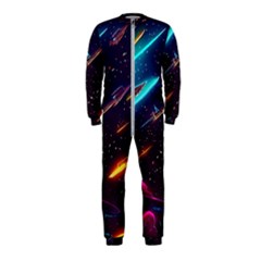 Night Sky Neon Spaceship Drawing Onepiece Jumpsuit (kids) by Ravend