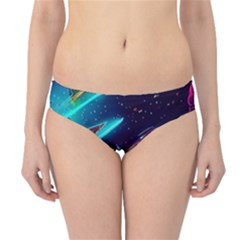 Night Sky Neon Spaceship Drawing Hipster Bikini Bottoms by Ravend