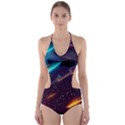 Night Sky Neon Spaceship Drawing Cut-Out One Piece Swimsuit View1