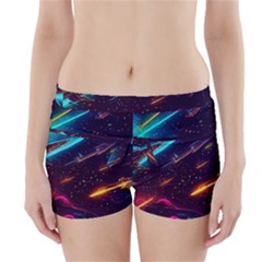 Night Sky Neon Spaceship Drawing Boyleg Bikini Wrap Bottoms by Ravend