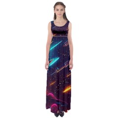 Night Sky Neon Spaceship Drawing Empire Waist Maxi Dress