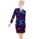 Night Sky Neon Spaceship Drawing Button Long Sleeve Dress View1