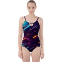 Night Sky Neon Spaceship Drawing Cut Out Top Tankini Set View1