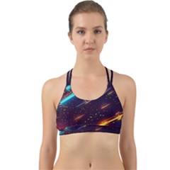 Night Sky Neon Spaceship Drawing Back Web Sports Bra by Ravend