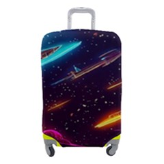 Night Sky Neon Spaceship Drawing Luggage Cover (small) by Ravend