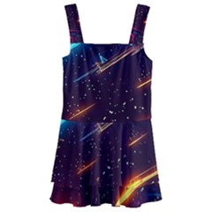 Night Sky Neon Spaceship Drawing Kids  Layered Skirt Swimsuit by Ravend