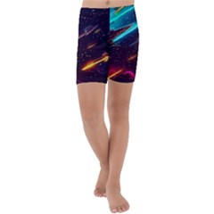 Night Sky Neon Spaceship Drawing Kids  Lightweight Velour Capri Yoga Leggings by Ravend