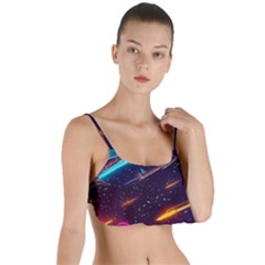 Night Sky Neon Spaceship Drawing Layered Top Bikini Top  by Ravend