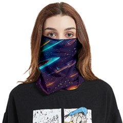 Night Sky Neon Spaceship Drawing Face Covering Bandana (two Sides) by Ravend