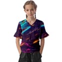 Night Sky Neon Spaceship Drawing Kids  V-Neck Horn Sleeve Blouse View1