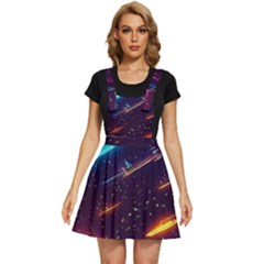 Night Sky Neon Spaceship Drawing Apron Dress by Ravend