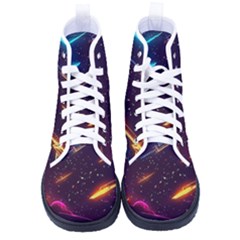 Night Sky Neon Spaceship Drawing Women s High-top Canvas Sneakers