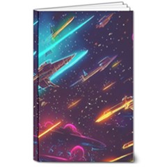 Night Sky Neon Spaceship Drawing 8  X 10  Softcover Notebook by Ravend