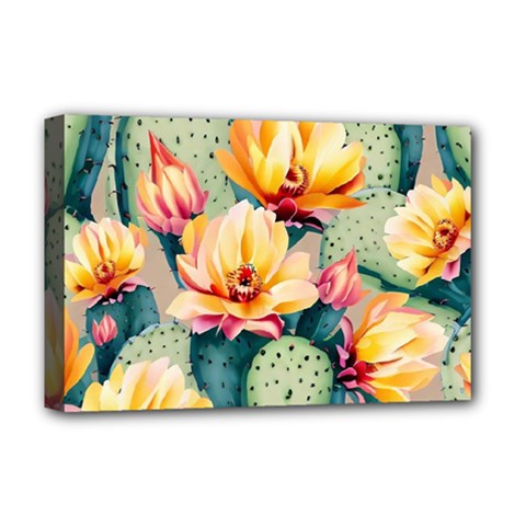 Prickly Pear Cactus Flower Plant Deluxe Canvas 18  X 12  (stretched) by Ravend