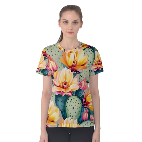 Prickly Pear Cactus Flower Plant Women s Cotton Tee by Ravend