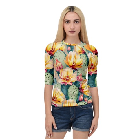 Prickly Pear Cactus Flower Plant Quarter Sleeve Raglan Tee by Ravend