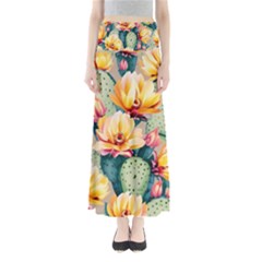 Prickly Pear Cactus Flower Plant Full Length Maxi Skirt by Ravend