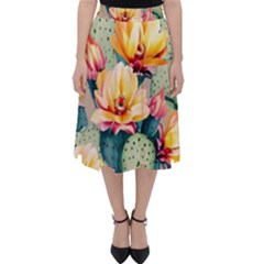 Prickly Pear Cactus Flower Plant Classic Midi Skirt by Ravend