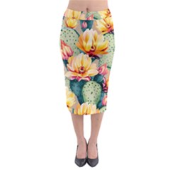 Prickly Pear Cactus Flower Plant Midi Pencil Skirt by Ravend