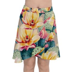 Prickly Pear Cactus Flower Plant Chiffon Wrap Front Skirt by Ravend