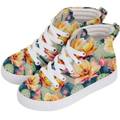 Prickly Pear Cactus Flower Plant Kids  Hi-top Skate Sneakers by Ravend