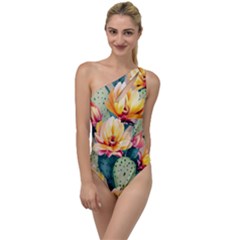 Prickly Pear Cactus Flower Plant To One Side Swimsuit by Ravend