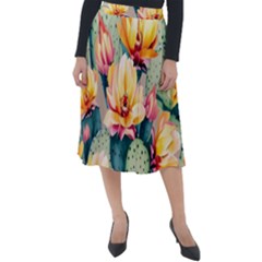 Prickly Pear Cactus Flower Plant Classic Velour Midi Skirt  by Ravend