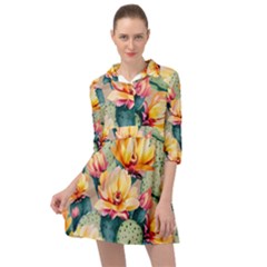 Prickly Pear Cactus Flower Plant Mini Skater Shirt Dress by Ravend