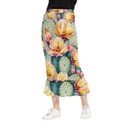 Prickly Pear Cactus Flower Plant Maxi Fishtail Chiffon Skirt by Ravend