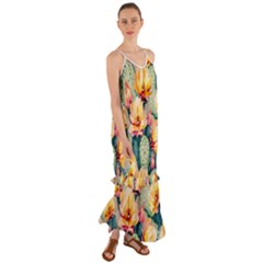 Prickly Pear Cactus Flower Plant Cami Maxi Ruffle Chiffon Dress by Ravend