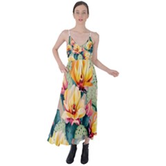 Prickly Pear Cactus Flower Plant Tie Back Maxi Dress by Ravend