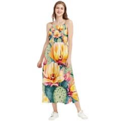 Prickly Pear Cactus Flower Plant Boho Sleeveless Summer Dress by Ravend