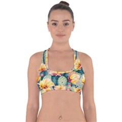 Prickly Pear Cactus Flower Plant Cross Back Hipster Bikini Top  by Ravend