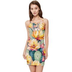 Prickly Pear Cactus Flower Plant Summer Tie Front Dress by Ravend