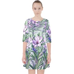 Beautiful Rosemary Floral Pattern Quarter Sleeve Pocket Dress by Ravend