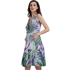 Beautiful Rosemary Floral Pattern Sleeveless V-neck Skater Dress With Pockets by Ravend