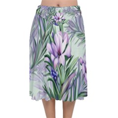 Beautiful Rosemary Floral Pattern Velvet Flared Midi Skirt by Ravend