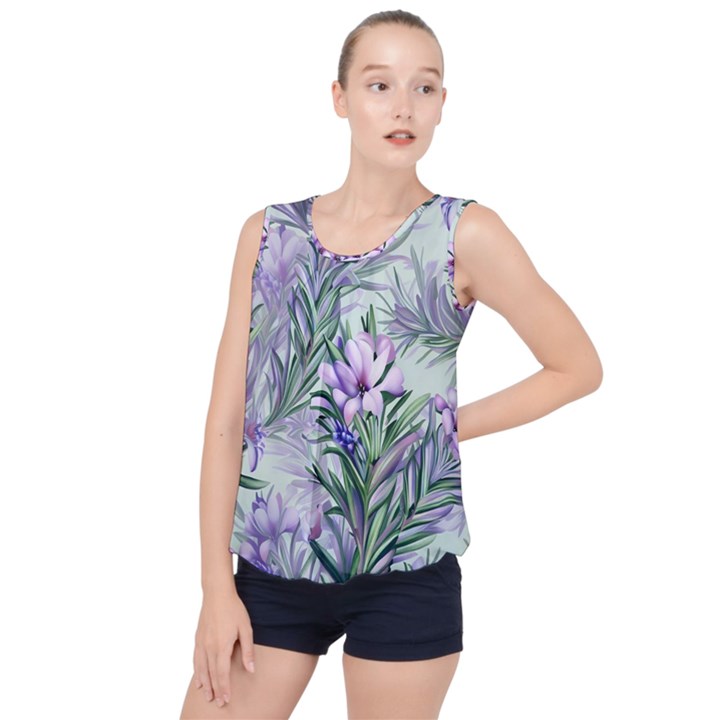 Beautiful Rosemary Floral Pattern Bubble Hem Chiffon Tank Top