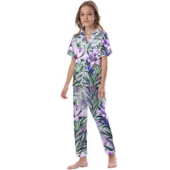 Beautiful Rosemary Floral Pattern Kids  Satin Short Sleeve Pajamas Set by Ravend