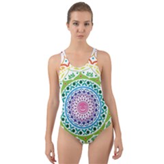 Mandala Pattern Rainbow Pride Cut-out Back One Piece Swimsuit by Ravend