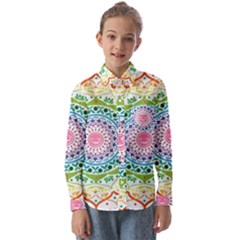 Mandala Pattern Rainbow Pride Kids  Long Sleeve Shirt by Ravend