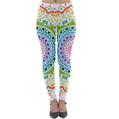 Mandala Pattern Rainbow Pride Lightweight Velour Leggings by Ravend